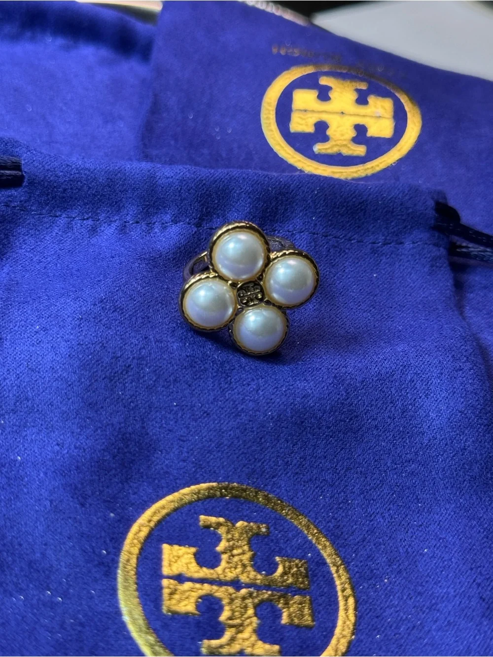 Tory Burch Gold-Tone Ring with White Pearl Cluster